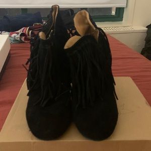 Black suede fringe booties
